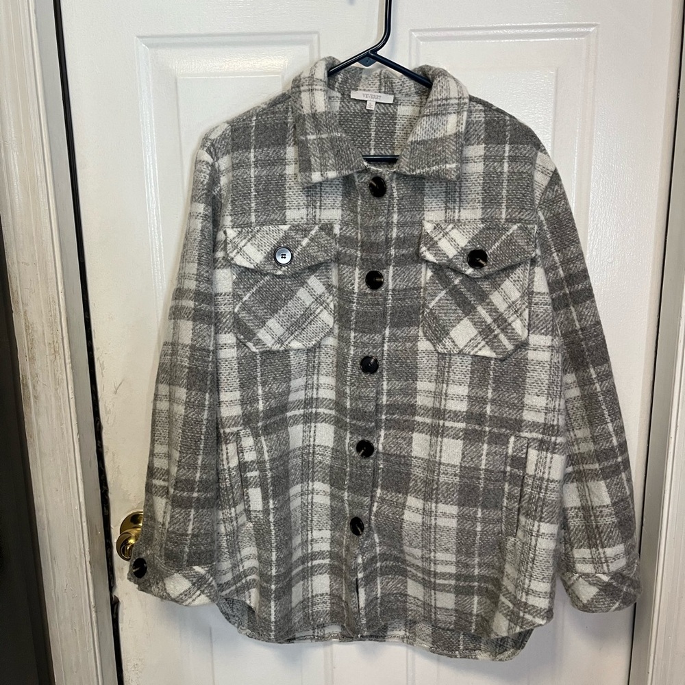 Veveret size large Gray Plaid Button-Up thick shirt Jacket